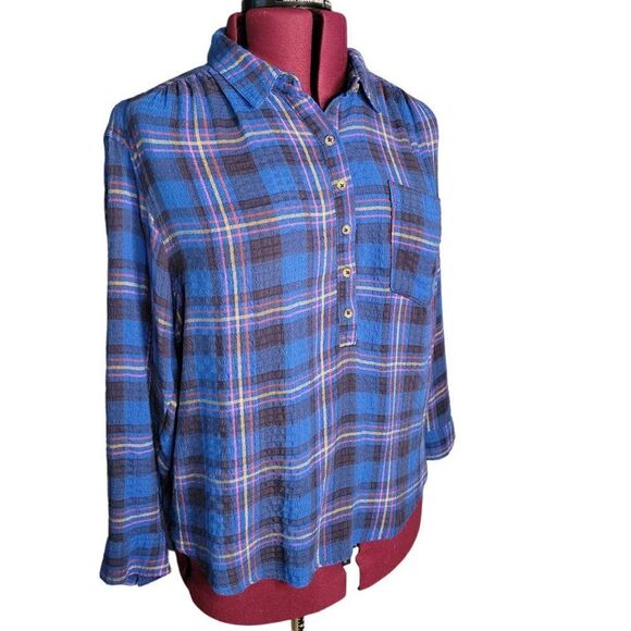 Anthropologie Blue Motif Plaid Shirt (Size LP) - Picture 7 of 7